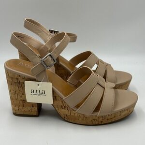 NWT A.N.A. Billie Nude Platform Block Heeled Sandals Buckle Strap Womens Size 11